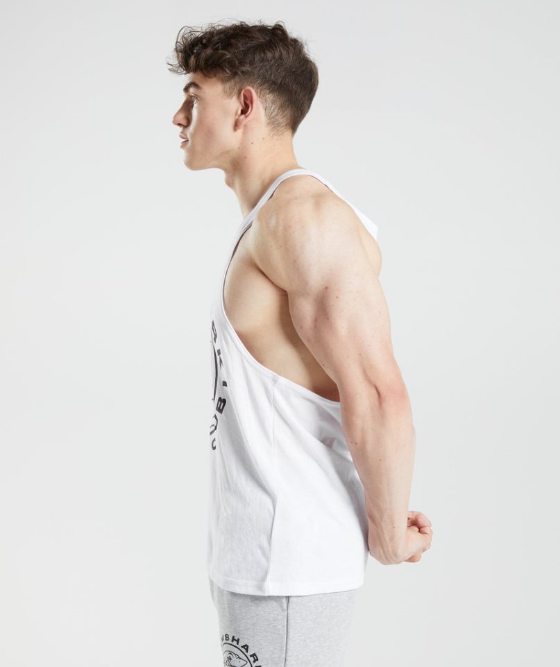 Men's Gymshark Legacy Stringer Tanks White | CA 63ND80